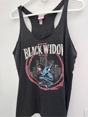 Marvel Black Widow Comic Book Graphic Tank Top - Black with Red and Blue Accents